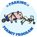 a cartoon pig and goose with disabilities and the words Parking Permit Program around it